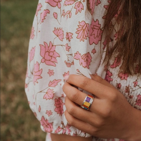 Goldie Lew Sterling Silver Colorful Opal Ring 7.5 - Picture 2 of 6
